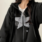 Suffle Star Vintage Two-Way Hooded Zip-Up