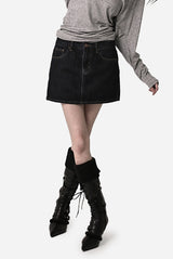 Embroidered Western Raw Denim Skirt