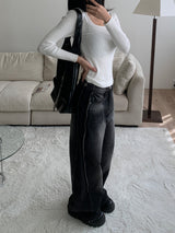 Dual Switch Gradient Flap Pocket Two-Way Snap Wide Pants (3 Colors)
