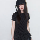 フリルレイヤードドットTシャツ (Black) F25QB128
