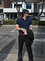 [A-T0124] マッスルフィットカラー半袖Tシャツ (4色)