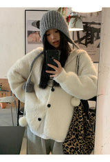 Formal oversized-fit hooded soft knit cardigan