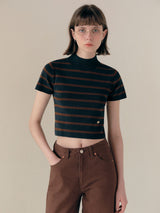 HALF NECK STRIPE KNIT NAVY