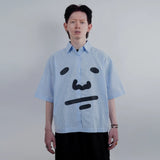 PEANUT STAIN - Peanut Face Blue Striped Boxy Shirt