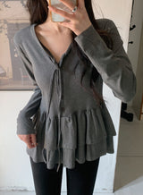 #Ribbon Strap Layered Tiered Cardigan (3color)