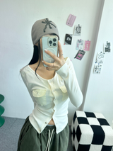 スナップロングスリーブスリムニットカラーブロックカーゴカーディガン🤎🖤🤍 - 3カラーズ