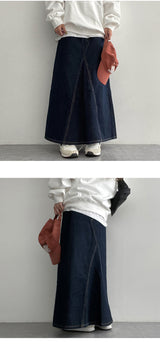 [S~XL] Purry rewashed cut denim long skirt