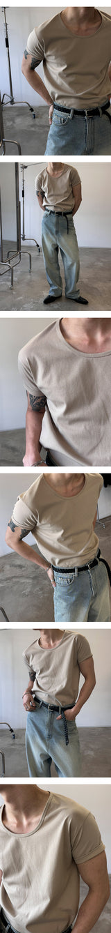 [MUSCLE FIT] U neck muscle half-shirts(8color)