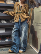 Reverse line wide denim pants