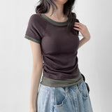 スリムフィット✨カラーリングレイヤードサイドシャーリングショートスリーブTシャツ(4 colors)