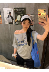 コントロールオフショルダールーズフィットショルダースリーブTシャツ