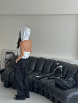 string zipper cargo wide pants