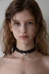 Black chiffon and heart choker necklace