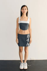 RIBBON PIN STRIPE LOW WAIST WRAP MINI SKIRT / GRAY