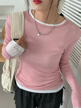 セレナテンセルラウンドネックフォール長袖シースルー長袖Tシャツ 5 colors