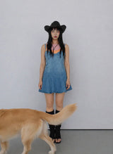 DENIM SKETCH STRAP A-LINE MINI DRESS