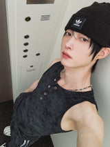 26SS★ [PLAN MADE/MADE] Acid Henley Neck Washing Sleeveless