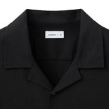 Loose Fit Open Collar Linen Shirt [Black]