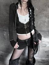 vintage washed slim hood zip-up