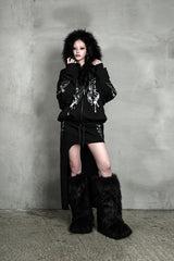 ROSE CUT-OUT SKIRT #BLACK (FLEECE LINED)
