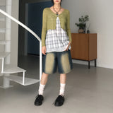 Caun Vintage Washing Denim Half-Length Bermuda Pants