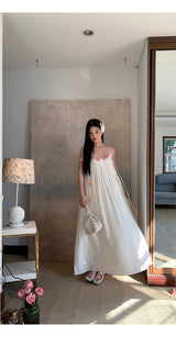 Mobile flower sleeveless long dress