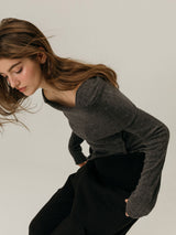 BUTTON OFF SHOULDER T-SHIRT / SKYBLUE