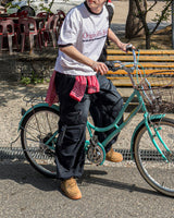レースバックルワイドカーゴデニム