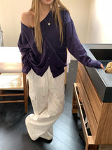 unbalanced top loose-fit cardigan two-piece set