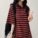 Melba Color Stripe Dangara Collar Short Sleeve Tee