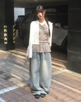 コンティウォッシングサイドピンタックワイドデニムパンツ *Wonder Same Product
