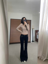 Pilot Line Yellow Stitch Low-rise Bootcut Pants