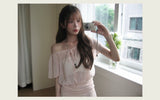 [ shimmer ] forget-me-not chiffon drape loose blouse