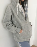 Kidder Check lace oversized-fit hooded zip-up