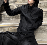 Crop Neck Leather Jacket