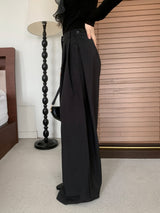 Grace Two-Tuck Button Wide Long Slacks