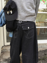 No.1435 バックポケットワイドデニムパンツ