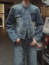 Chike Unbalanced Cropped Denim Jacket