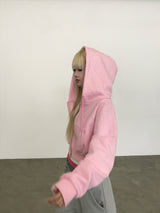 [FLEECE]クリスタルドットクロップドフードジップアップ