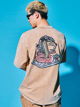 サクラアニマルズカーキデニムウォッシュドTシャツ (サーペント)