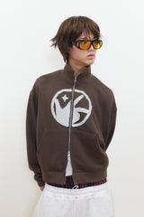 Finger Logo Applique Crop Zip-Up (Brown)