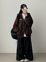 Moco Number Patch Embroidery Overfit Two Way Hooded Zip-Up