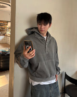 Fleece Henley Neck Pigment Hoodie