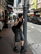 ブラックウォッシュドデニムバミューダショーツパンツ