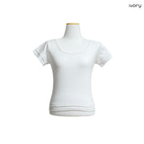 (2color) Flower Layered U-Neck Crop Half Sleeve Tee