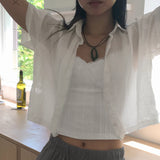 Kotte Linkle Pleated See-Through Crop Short-Sleeved Shirt
