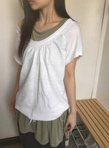 ミミュールVネックドットレイヤードオフショルダーTシャツ