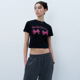 TWIN RIBBON CROP TSHIRT-BLACK