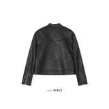 エッセンシャルクラックレザーバイカージャケット(Black)