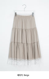 Mujeuf Tiered Lace Banding Long Skirt